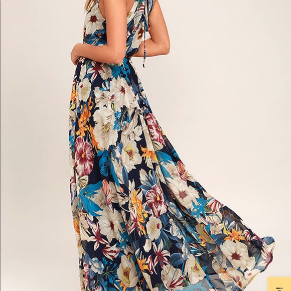 NWT Lulus Gazebo Spirit Navy Blue Floral Print Maxi Dress - Picture 3 of 8